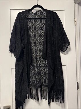 Black Lace Fringe Kimono Jacket - Lularoe